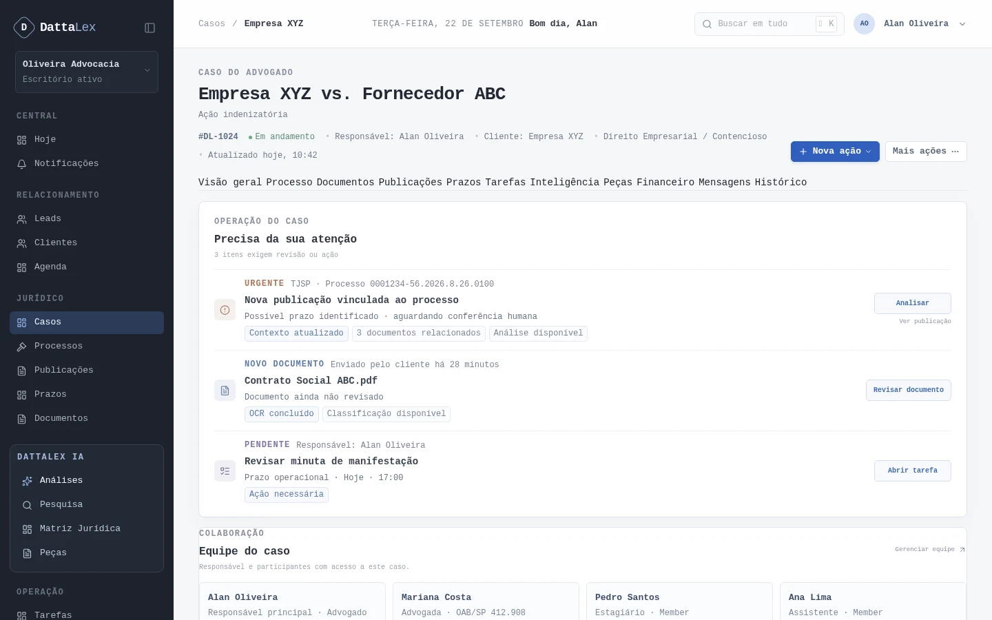 Tela do DattaLex — visão do Caso